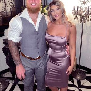 💙 Satin cowl neck tie back dress